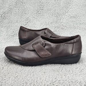 Clarks Women's Loafers Sz 7 M Brown Leather Slip On Wedge Booties Comfort Office